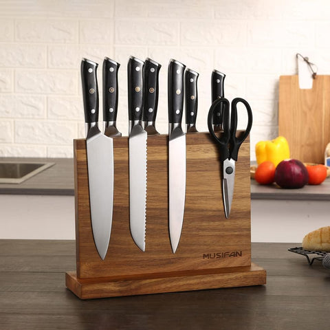 Musifan double-sided magnet knife holder showing quick access and organization