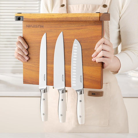Musifan kitchen organization solution showcasing integrated sharpener and safe blade contact