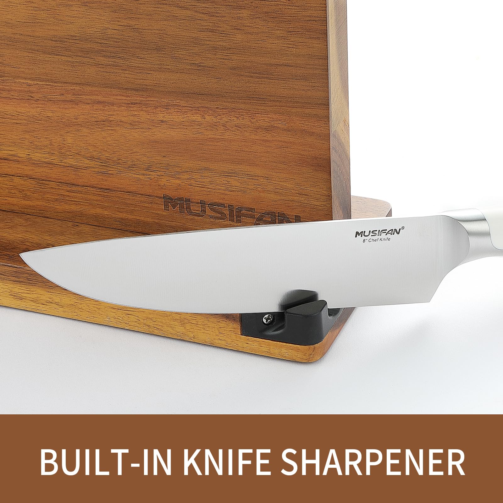 Musifan knife block in use on kitchen counter for easy reach