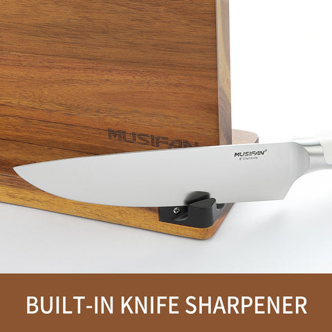 Musifan knife block in use on kitchen counter for easy reach