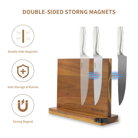 Musifan magnetic-knife-block with visible magnet alignment for secure storage