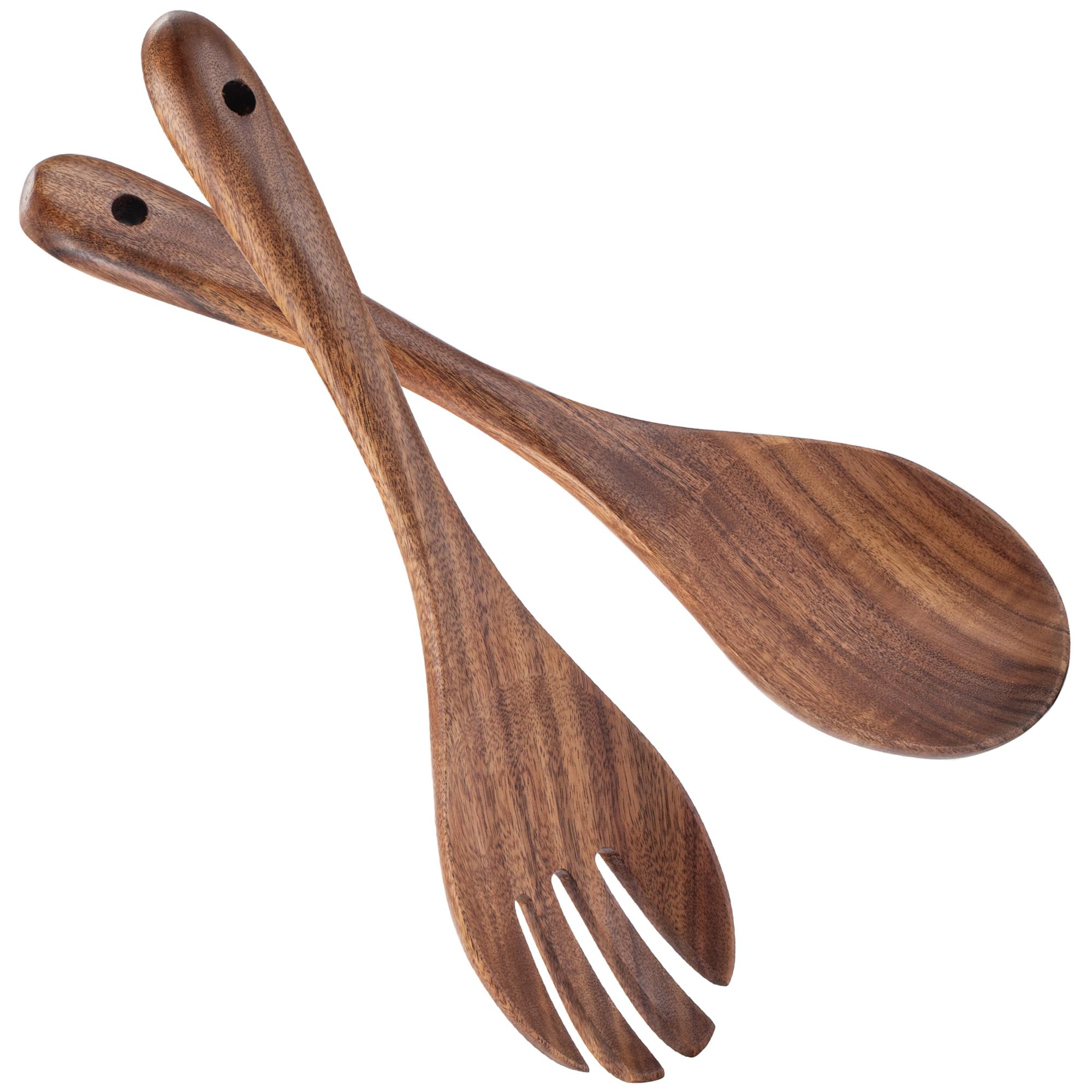 Muso Wood Acacia salad servers closeup showing natural wood grain and smooth finish