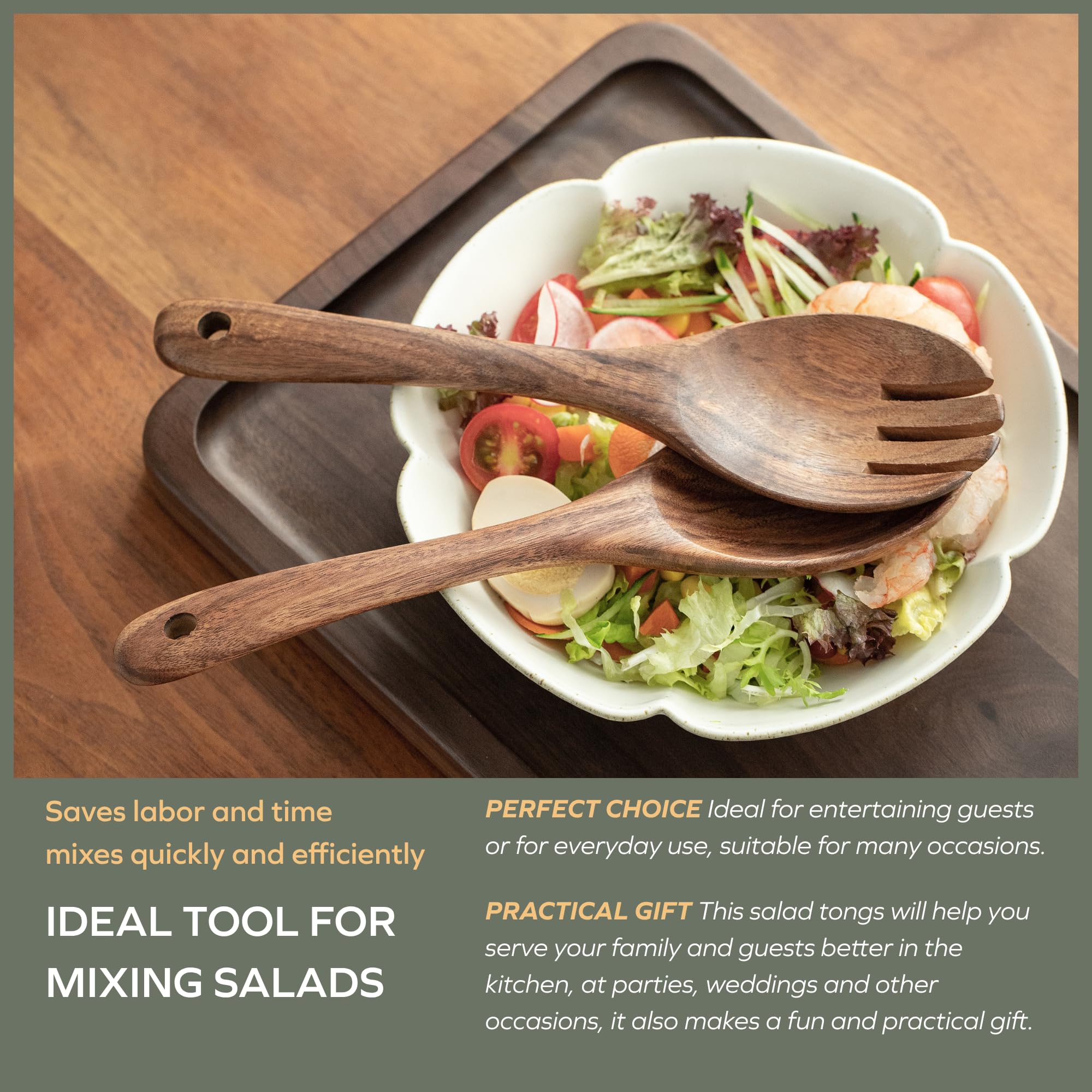 Muso Wood Acacia salad servers packaged for display or gifting