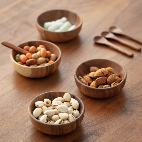Muso Wood dining setup featuring the four bowls ready for meals.