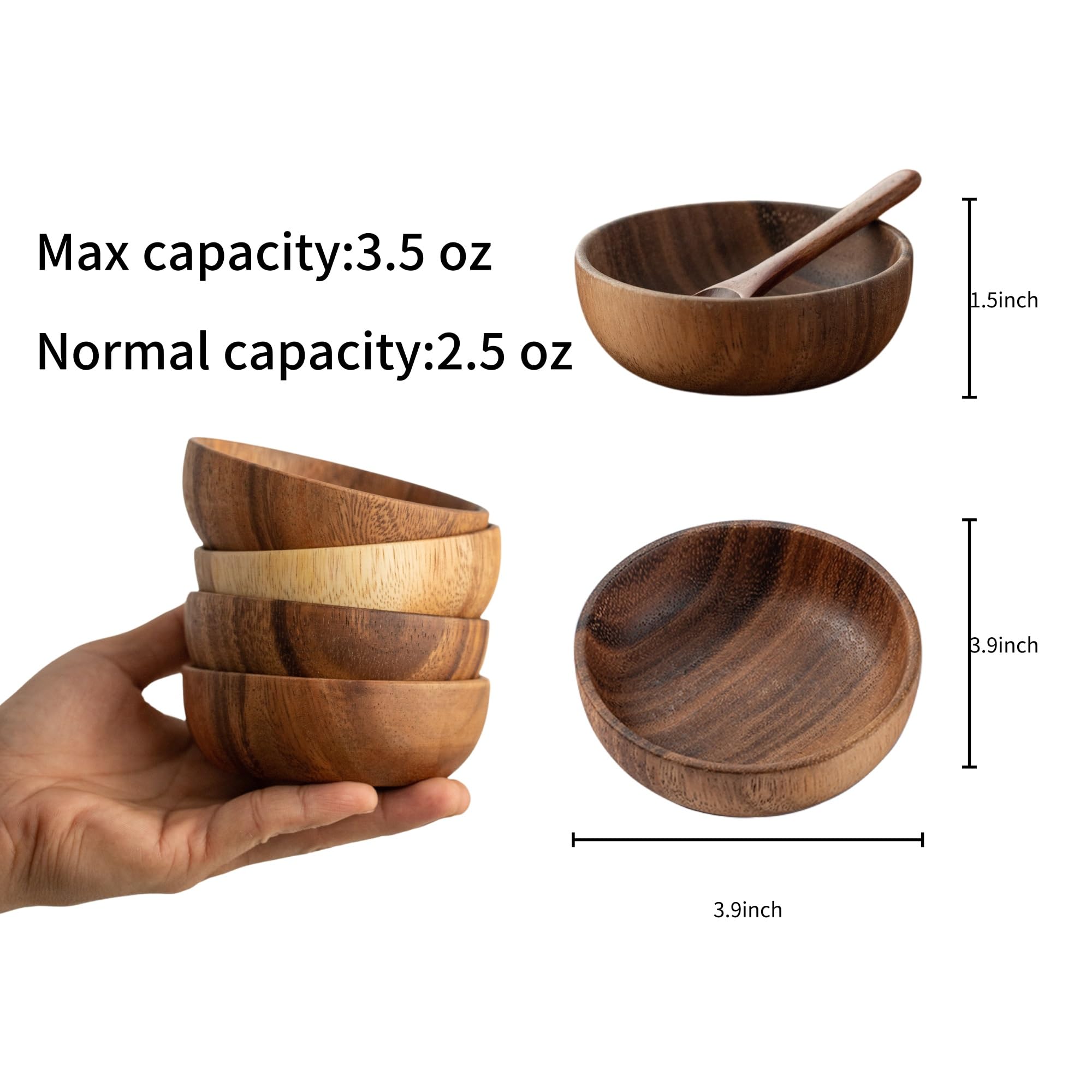 Muso Wood dipping bowls with sauce pairings demonstrate convenient condiments serving.