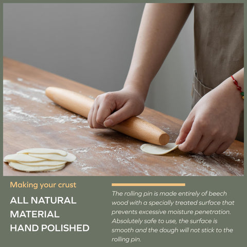 Muso Wood easy-clean rolling pin helps reduce dough sticking during prep.