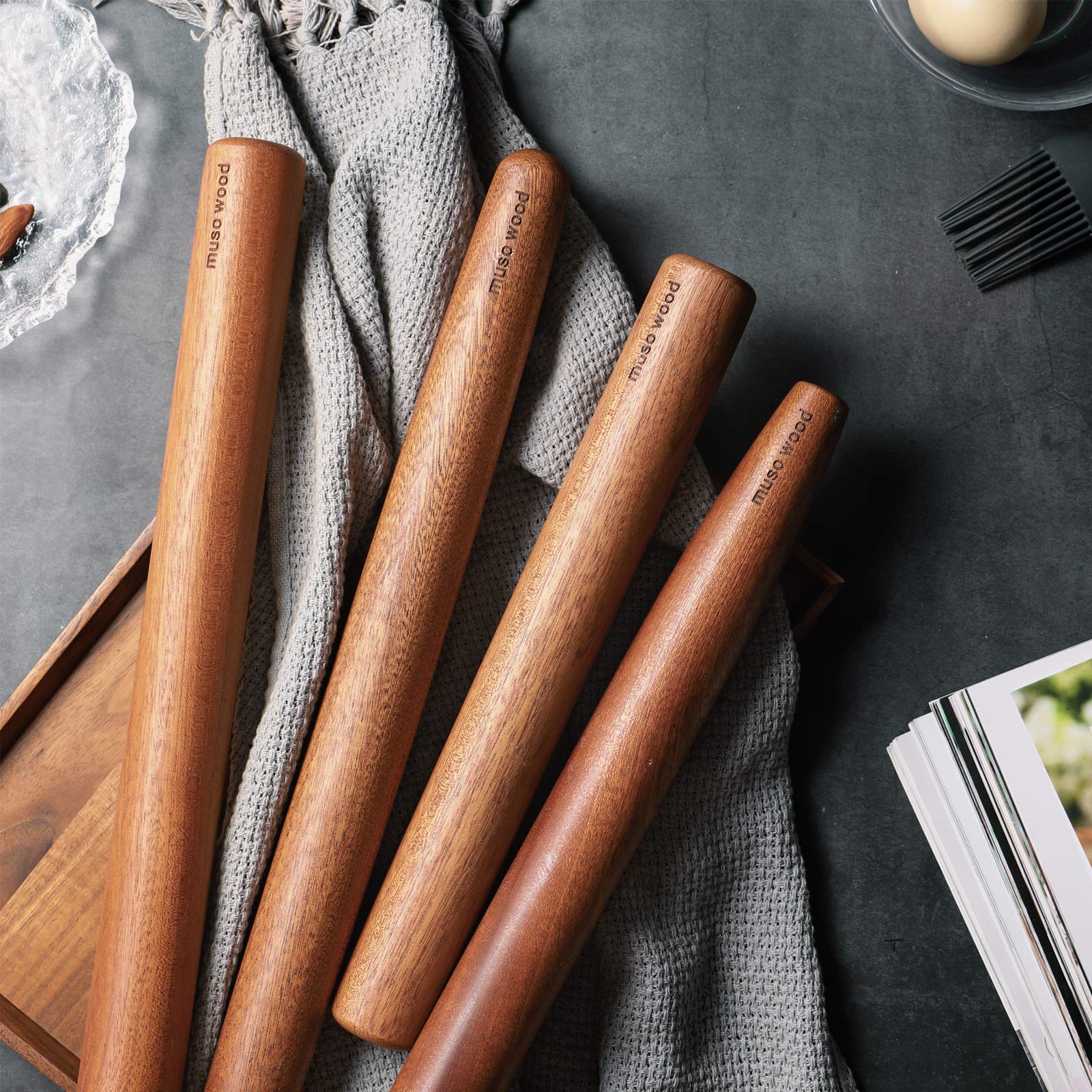 Muso Wood Sapele dowel rolling pin, easy-clean ends simplify cleanup.
