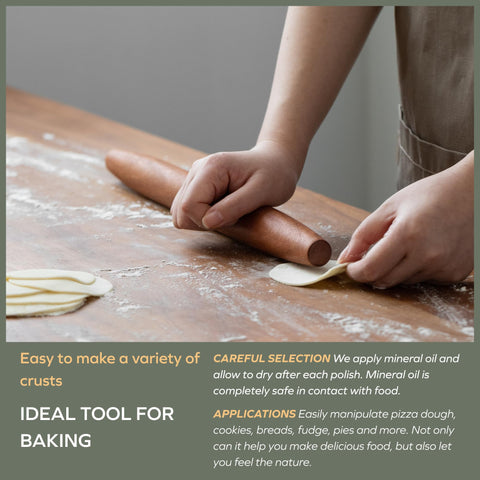 Muso Wood Sapele rolling pin measures 15-3/4 inches for versatile dough batches.
