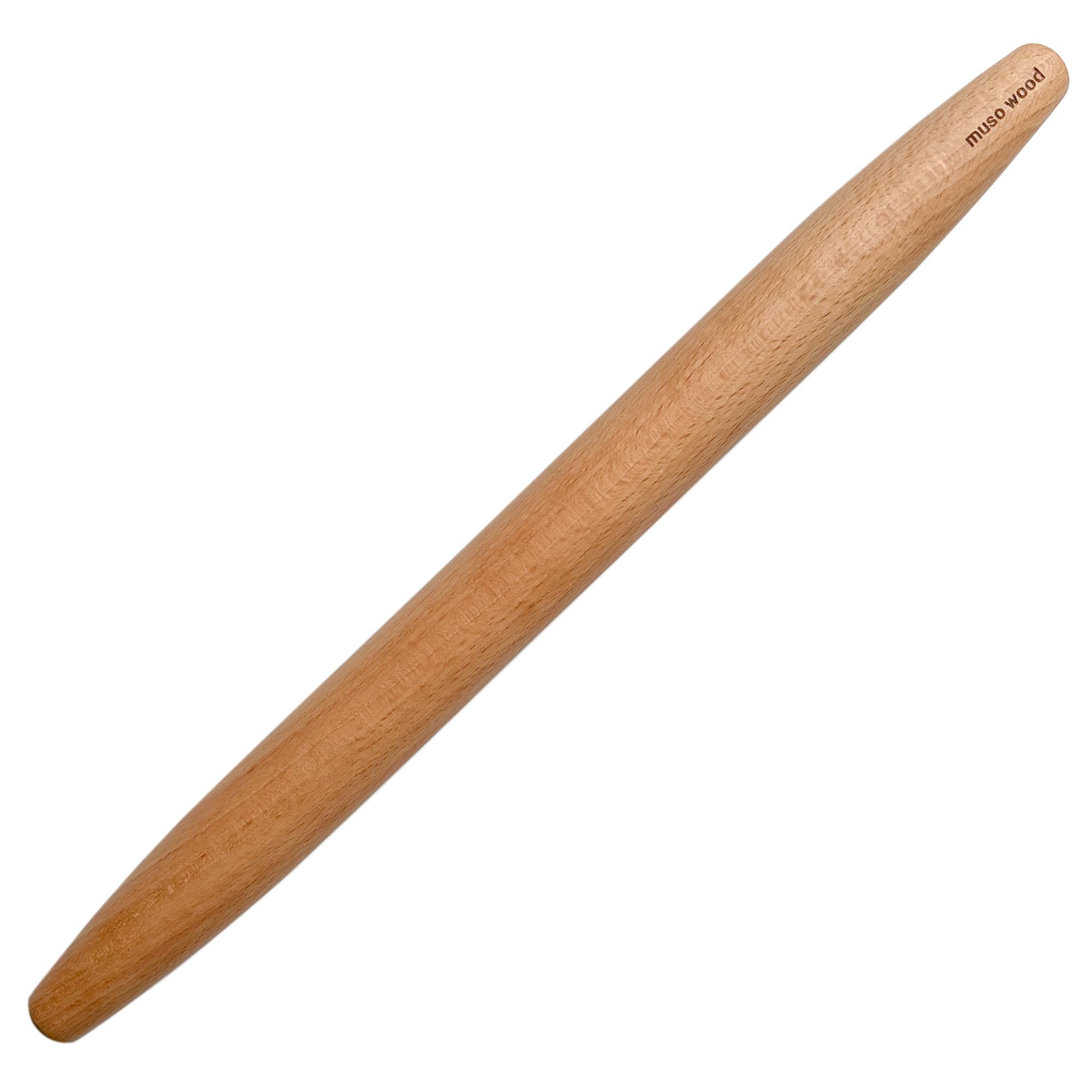 Muso Wood wooden French rolling pin ideal for smooth dough rolling and even thickness.