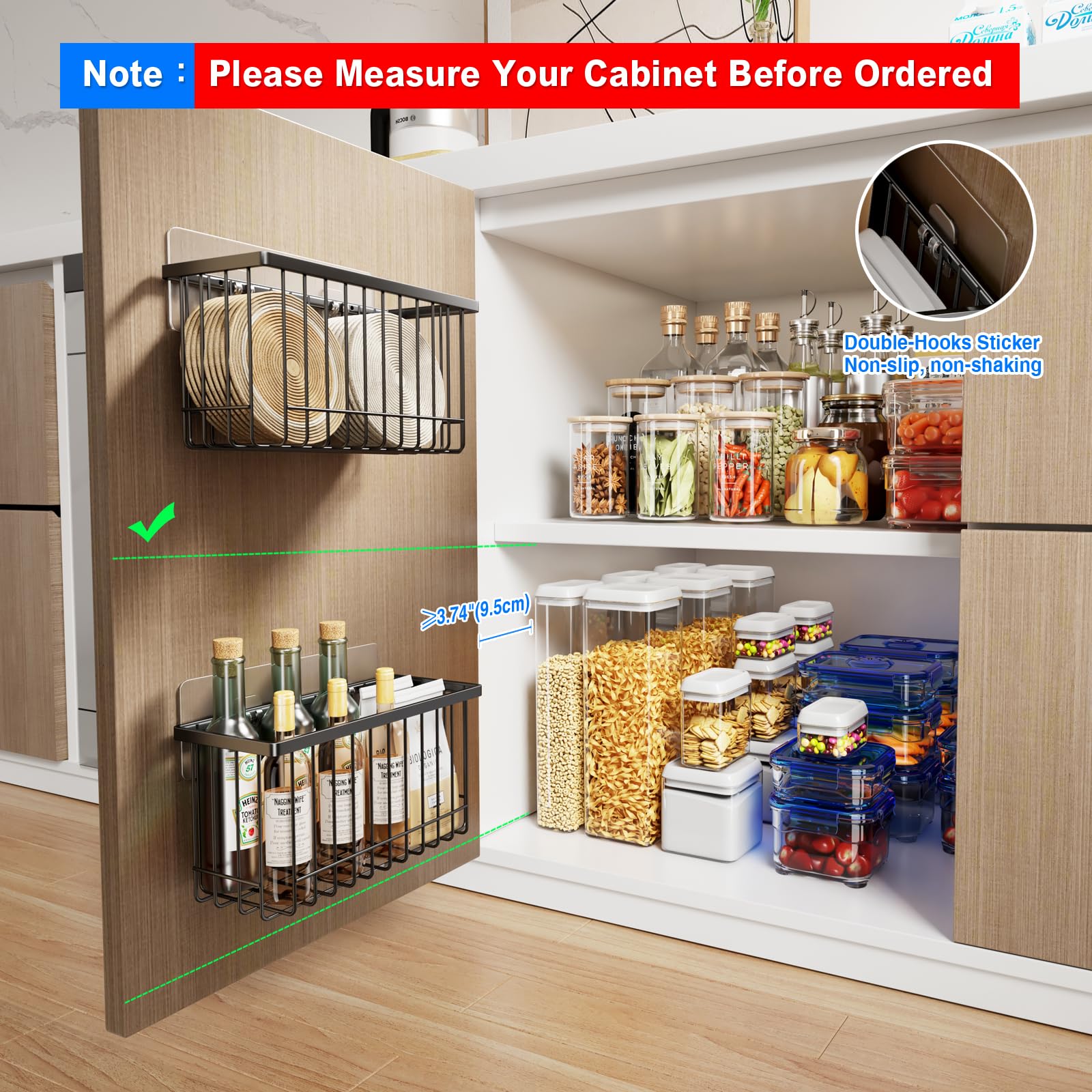 Mustorn adhesive mount option shows quick no-drill installation for cabinets.