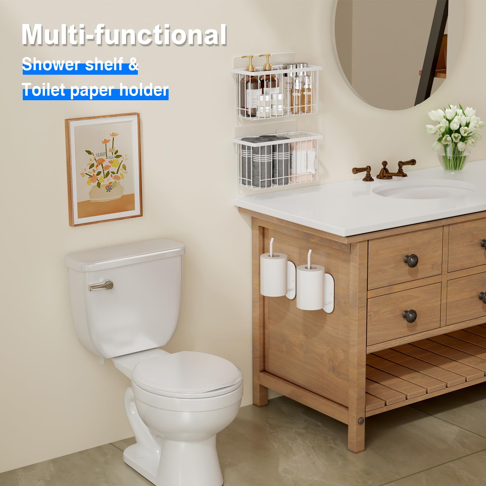 Mustorn bathroom lid organizer holds shampoos and cleansers neatly.