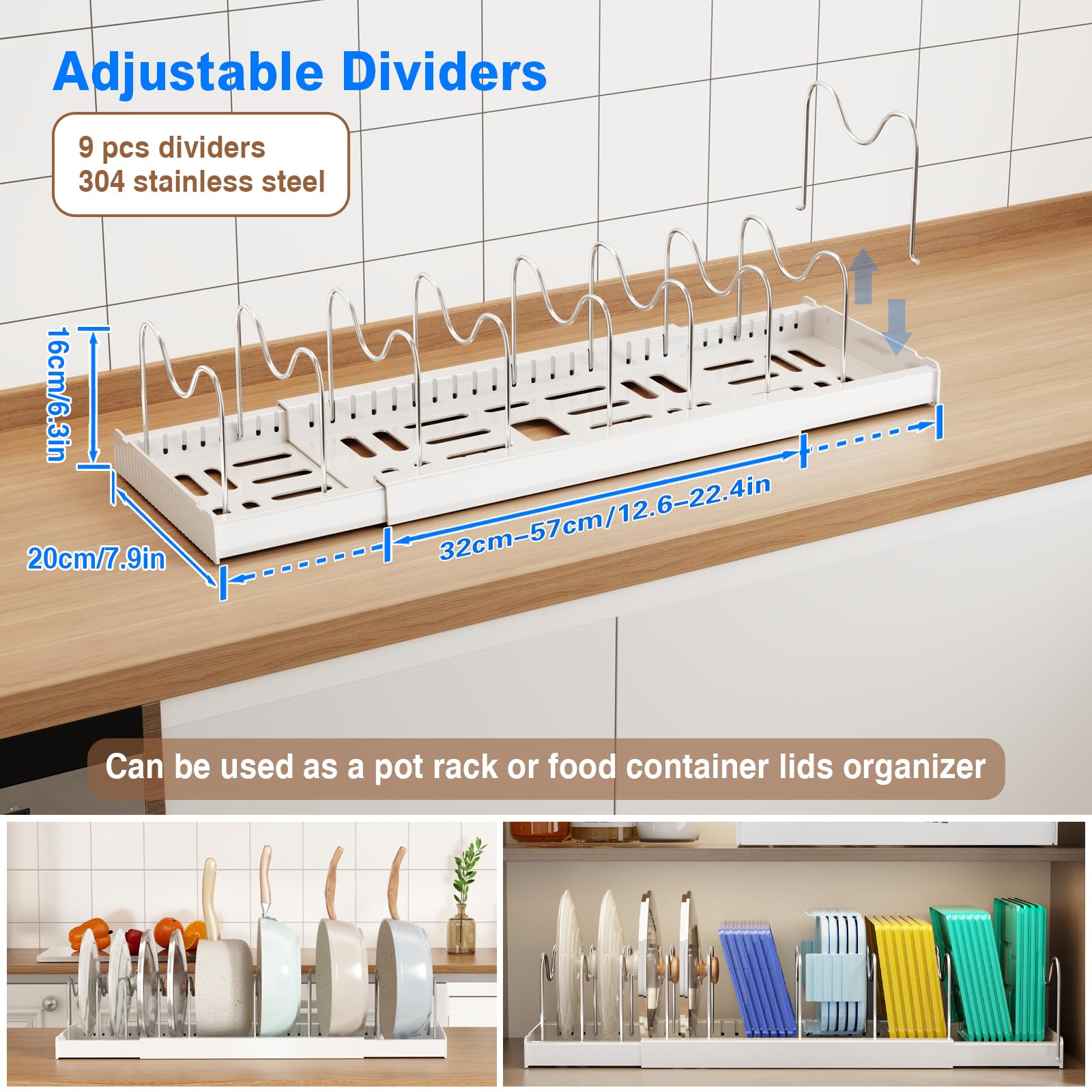 Mustorn dual-purpose lid rack keeps cookware and storage lids organized.
