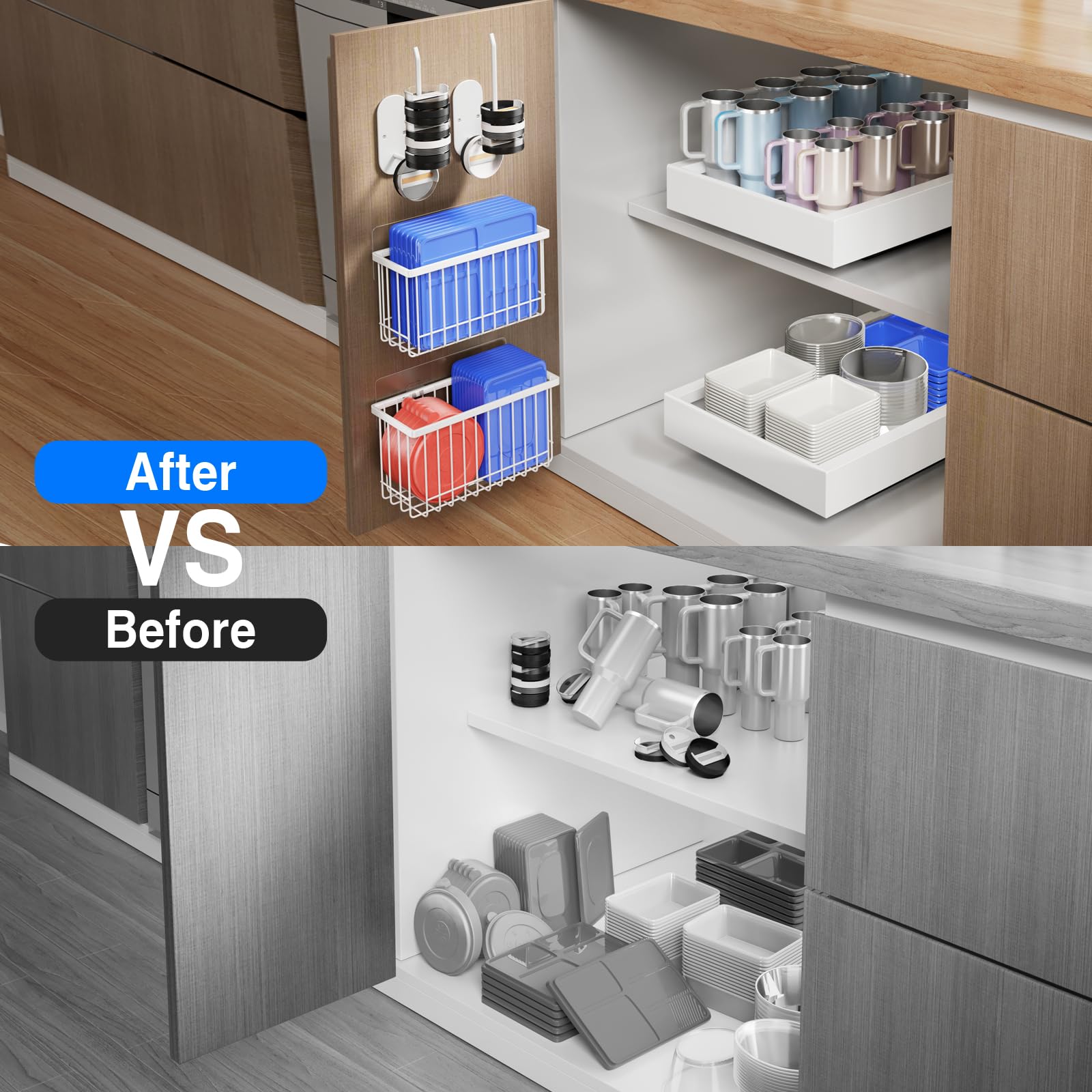Mustorn space-saving design with two baskets and two lid holders improves tidiness.