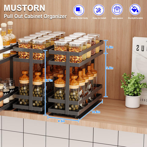 Mustorn slide-out rails ensure smooth, quiet access to spices