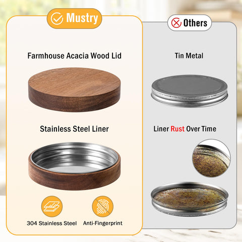 Mustry acacia wood lid with stainless liner preserves contents.