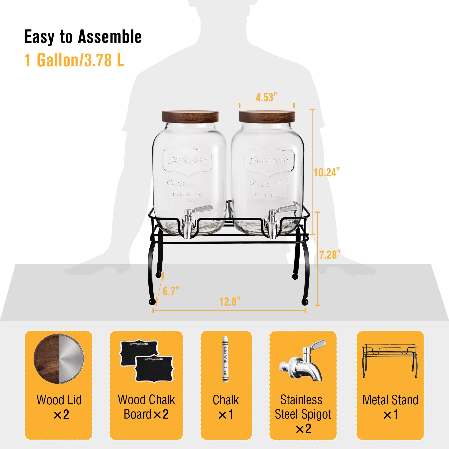 Mustry glass dispenser with stainless spigot for mess-free pouring.