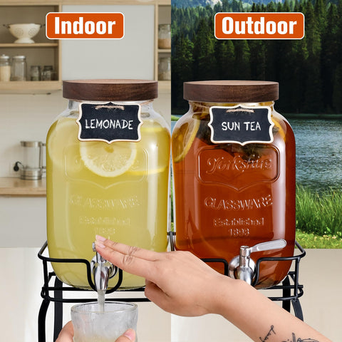 Mustry set of 2 drink dispensers offers flexible serving.