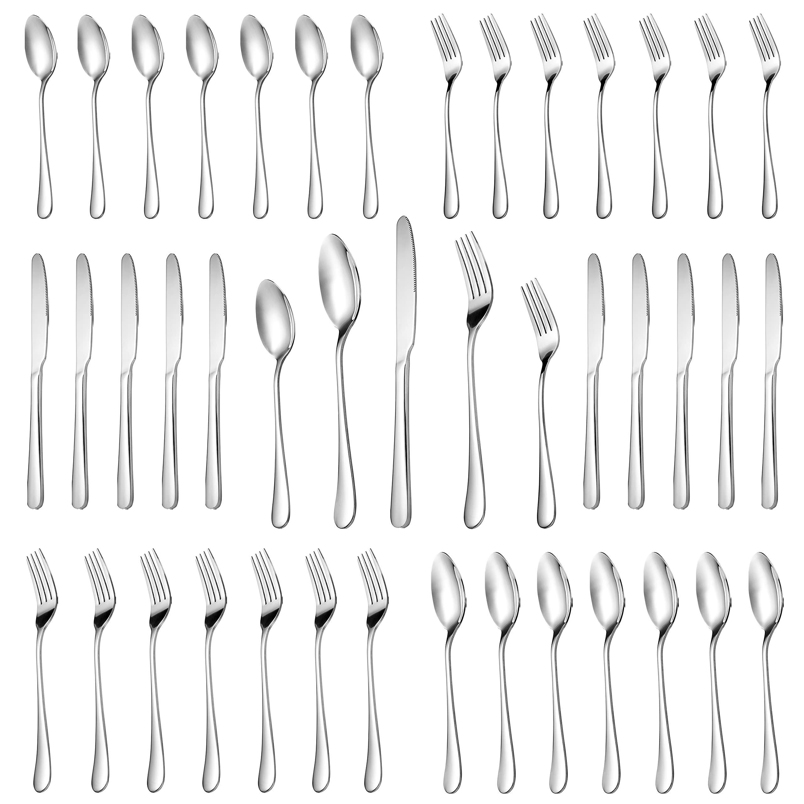 MUTNITT 30-pcs silverware set arranged on table for family meals and gatherings.
