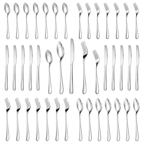 MUTNITT 30-pcs silverware set arranged on table for family meals and gatherings.