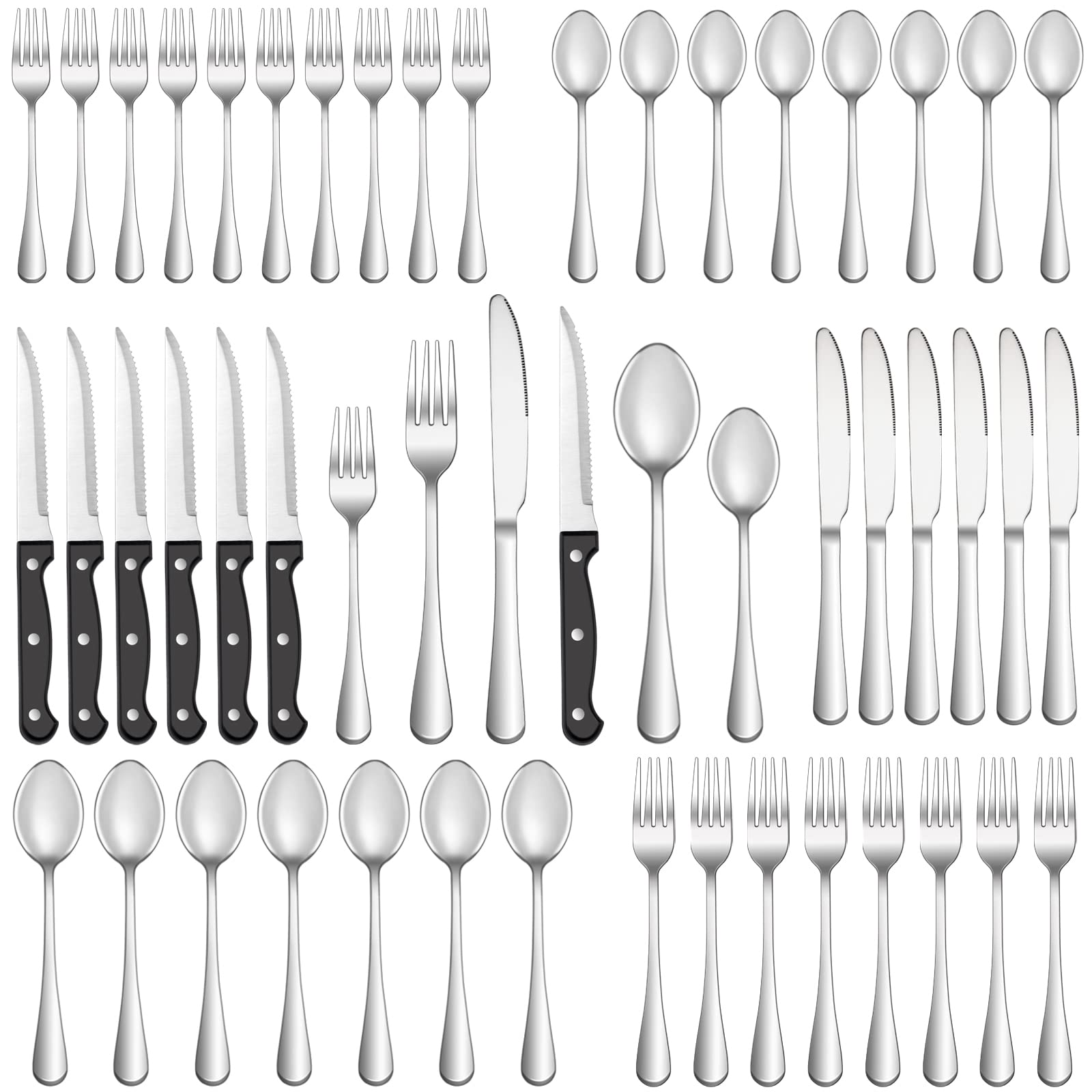 Mutnitt 48-pcs silverware set for 8 on display, ideal for family dinners.