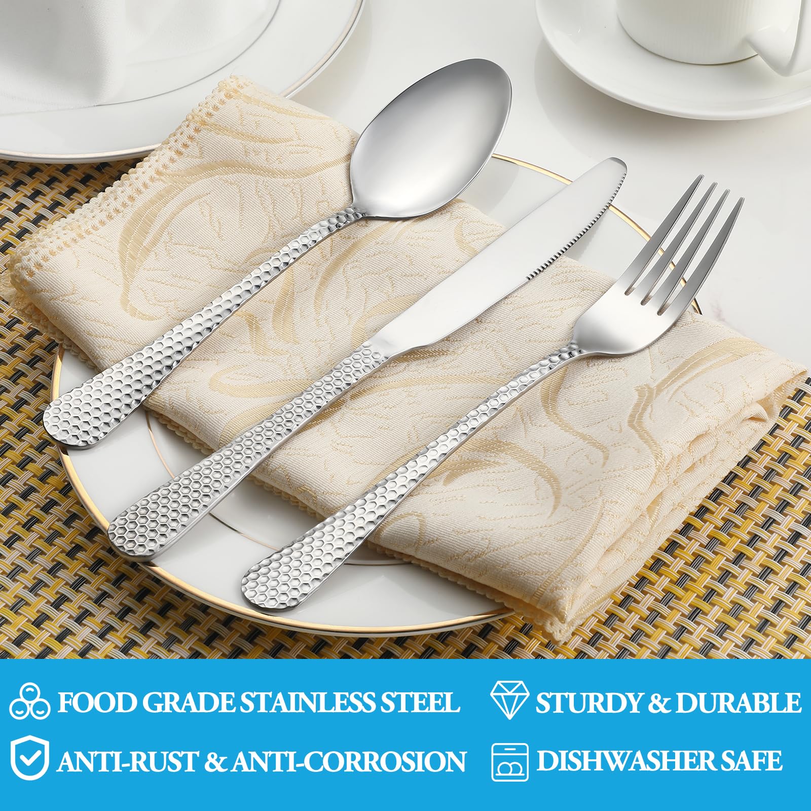 MUTNITT hammered silverware service6 knives offer balanced weight and safe, smooth edges.