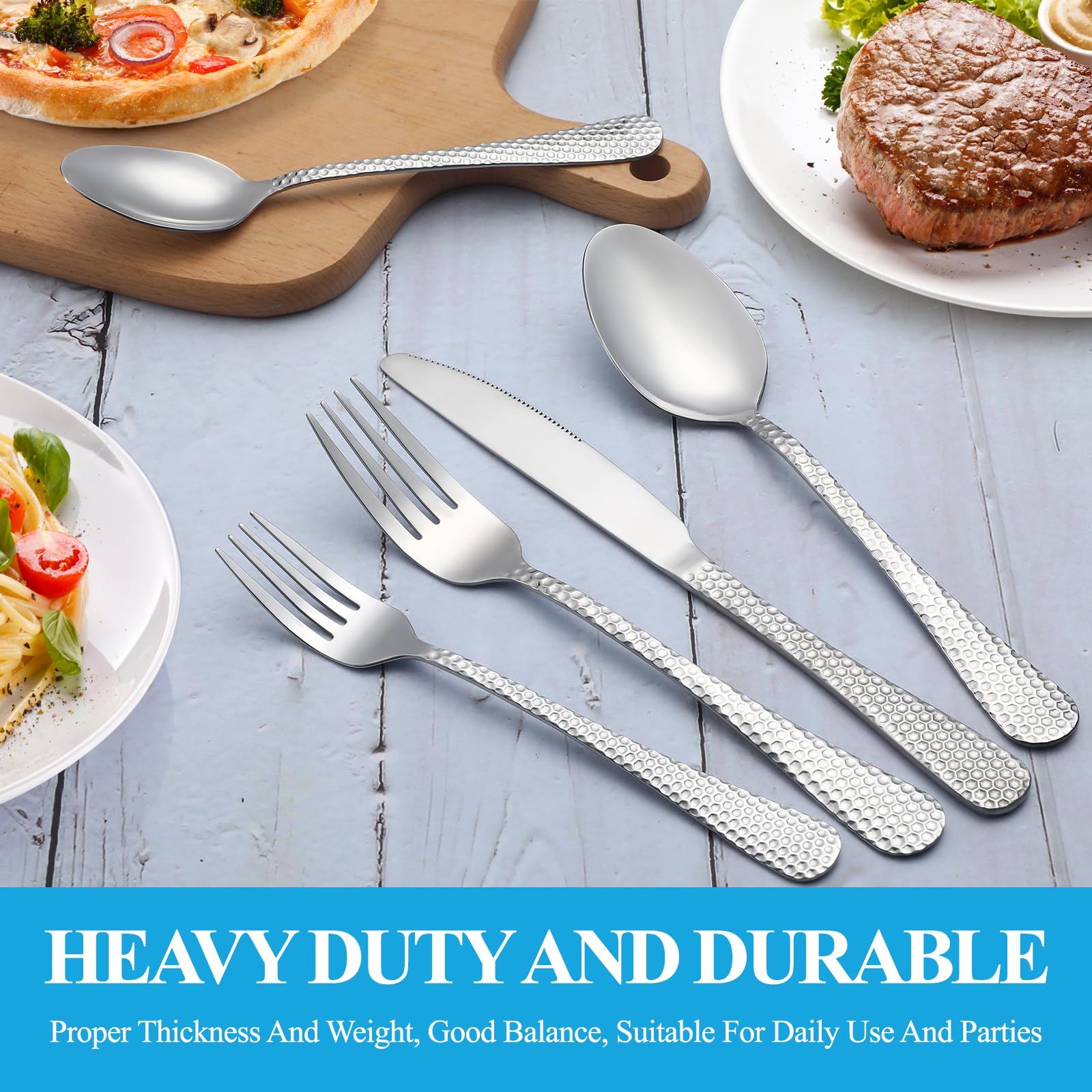 MUTNITT hammered silverware set cleans easily and is non-toxic for safe dining.