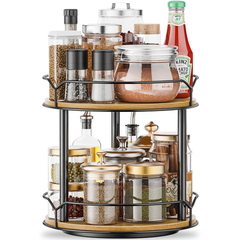 MUTUALUS Lazy Susan 2-Tier top view for easy spice access