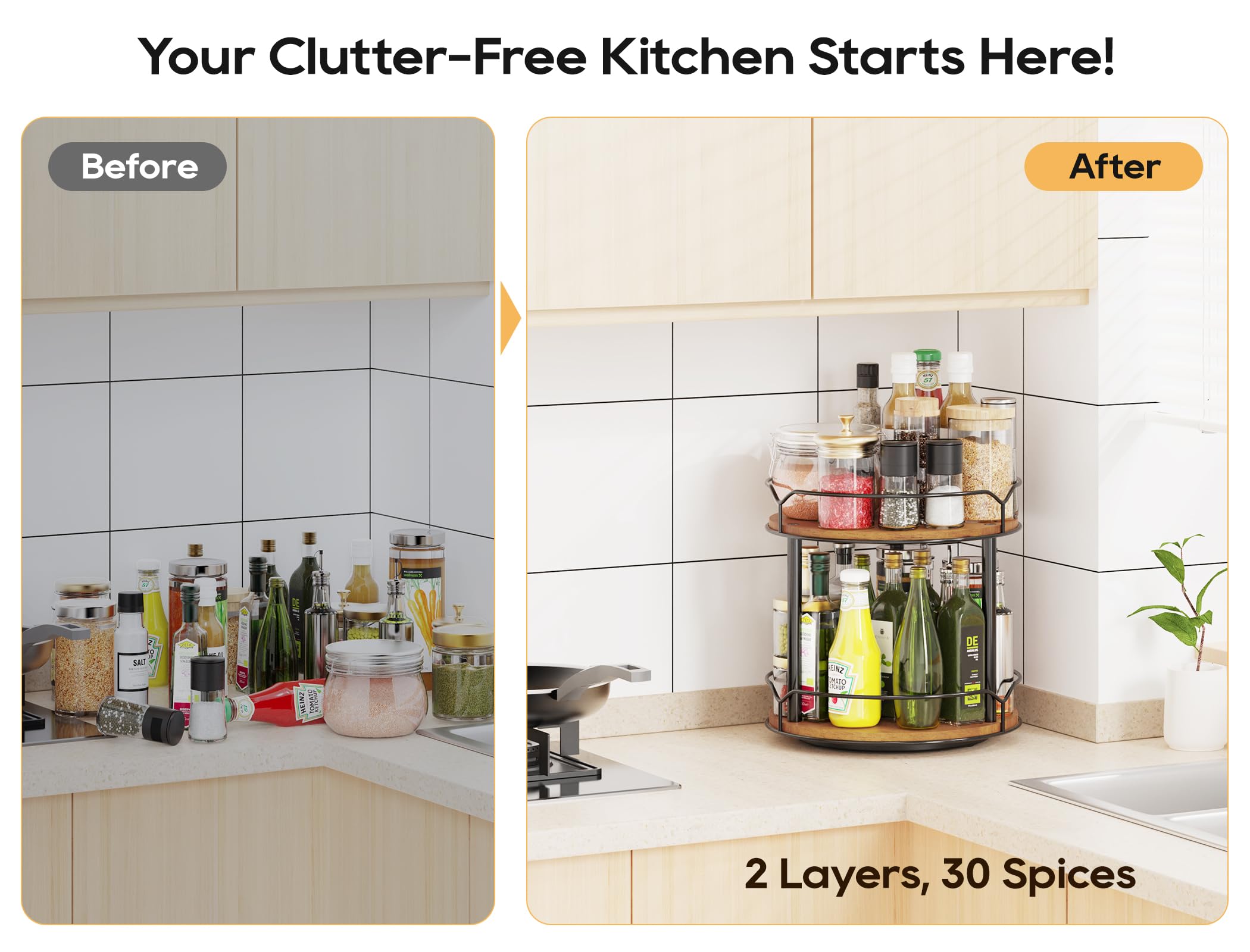 MUTUALUS wooden rotating spice rack close-up on a clean surface