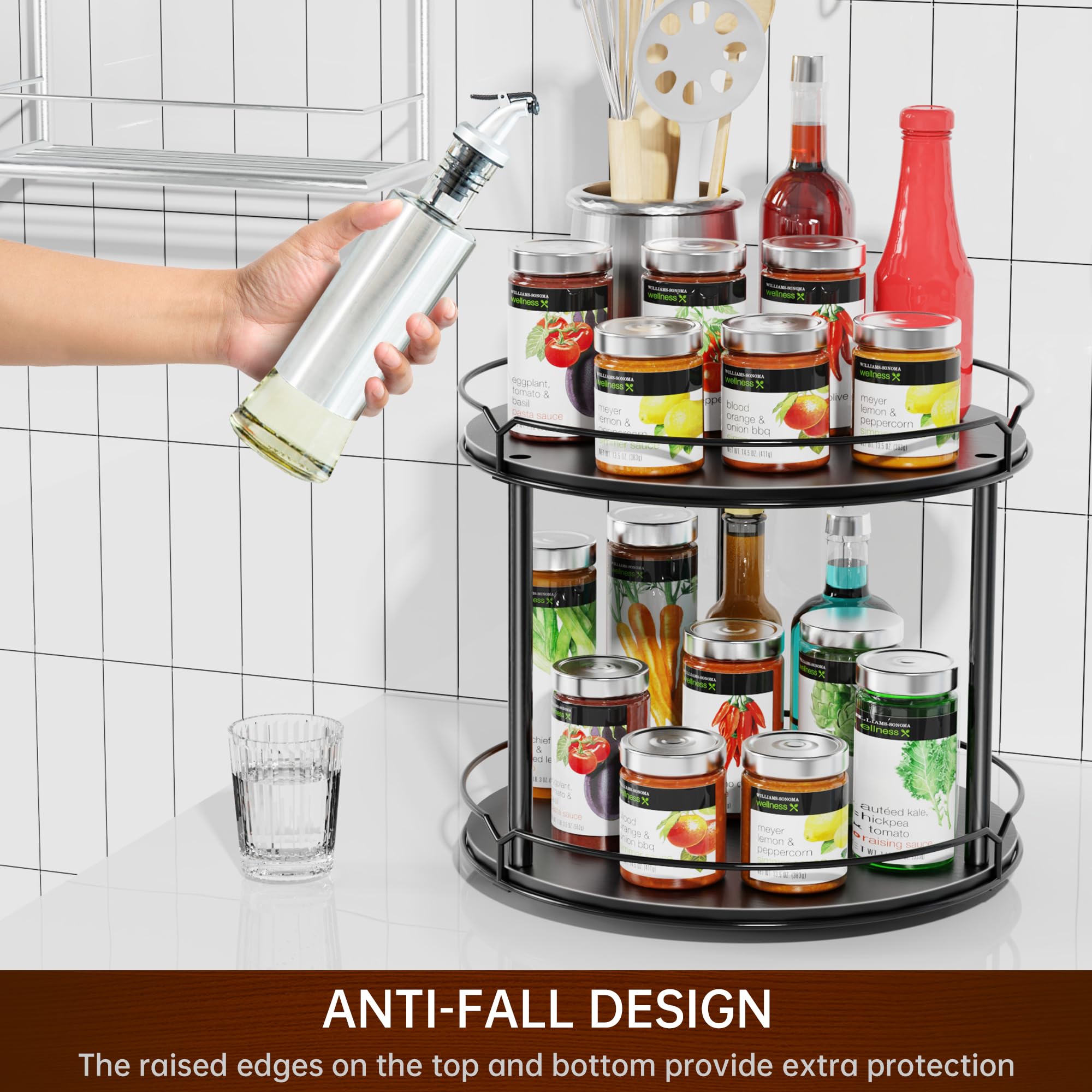 MUTUALUS wooden spice rack in black finish adds sturdy organization and style.