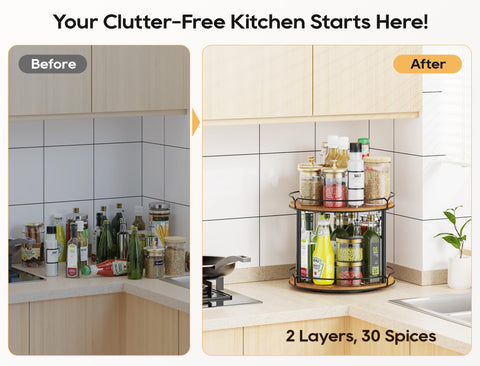 MUTUALUS wooden-spice-rack-rotate-top-view shows accessible ingredients at a glance.