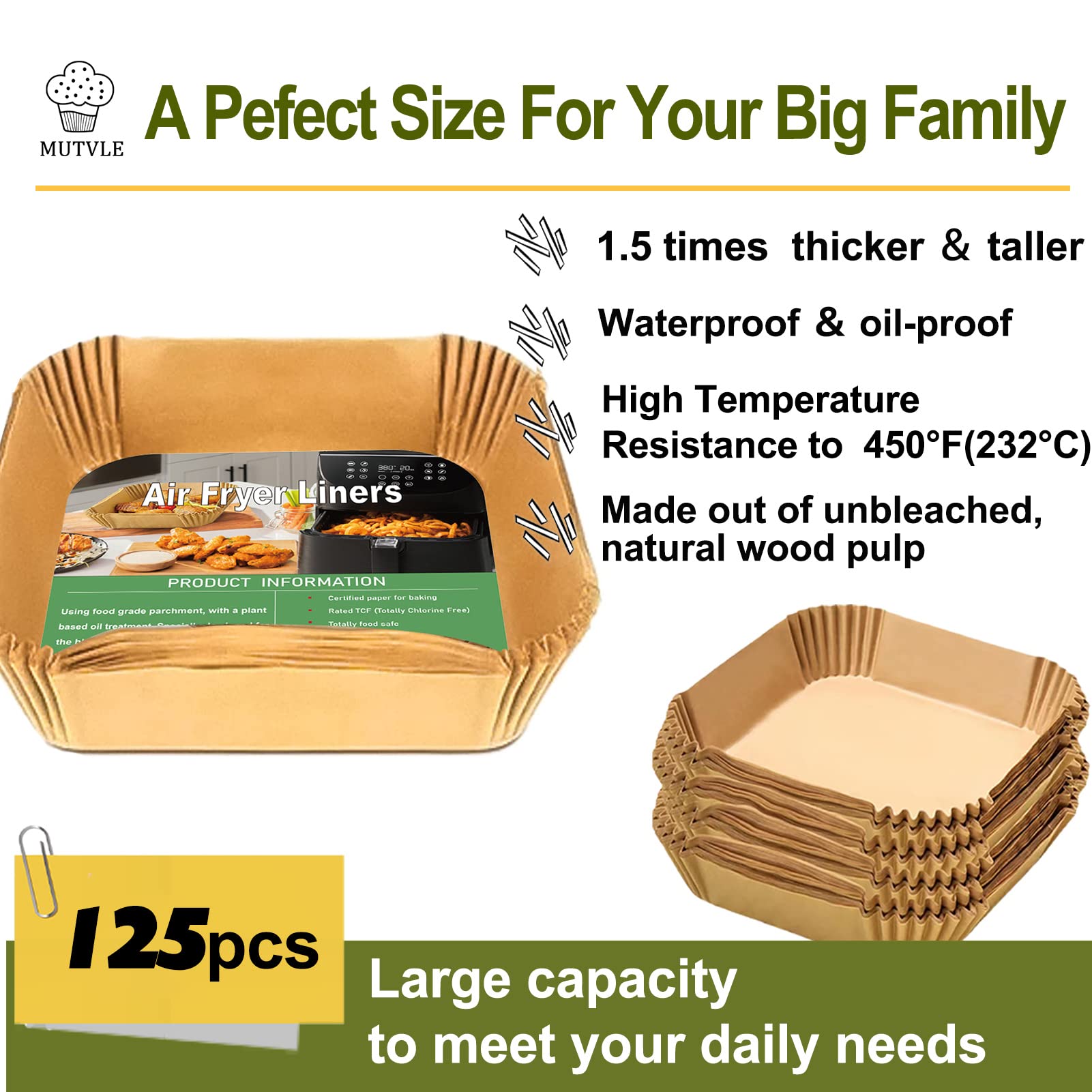 Mutvle liners withstand heat up to 450°F for mess-free cooking