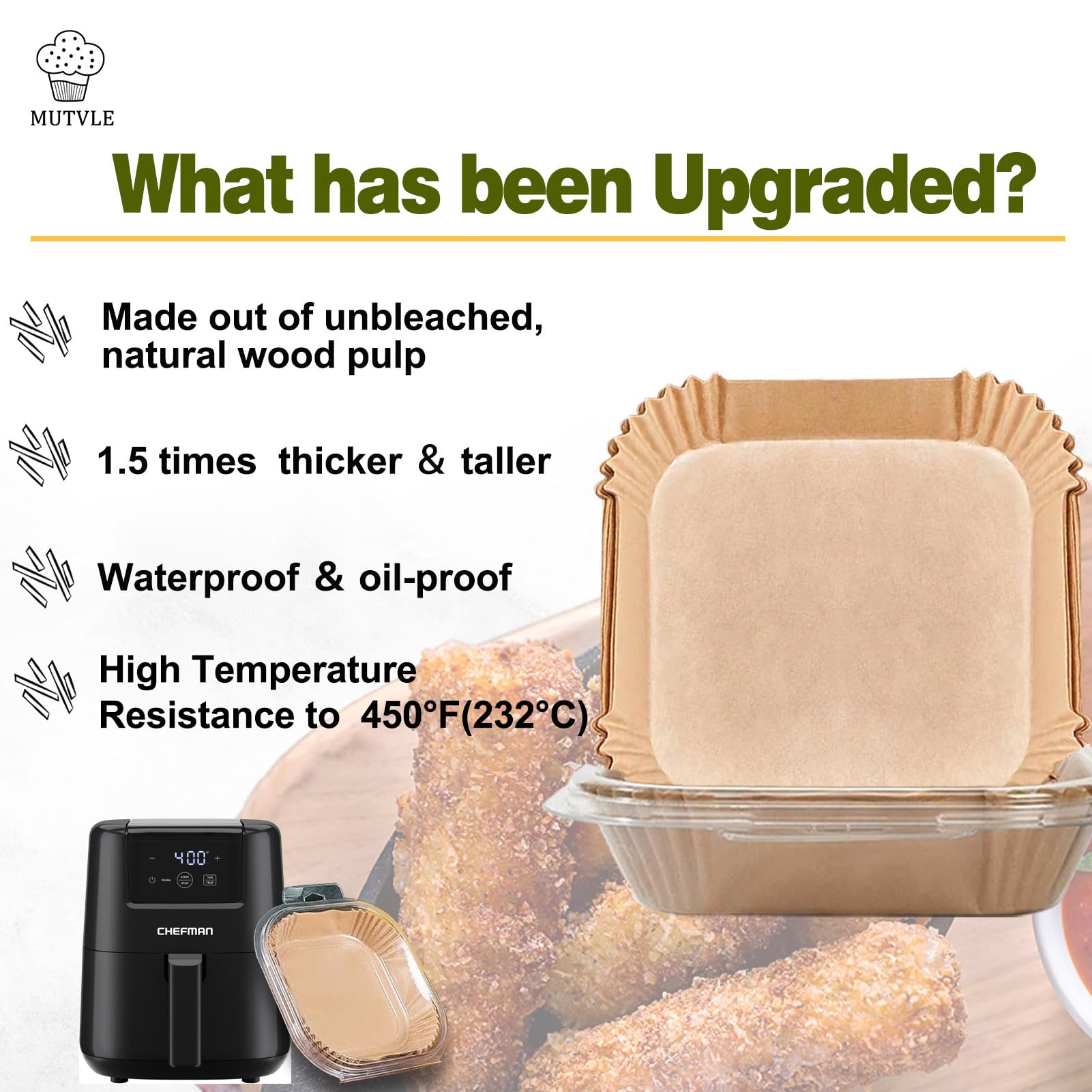 Mutvle Chefman TurboFry 8qt liners pack keeps basket clean during big batches.