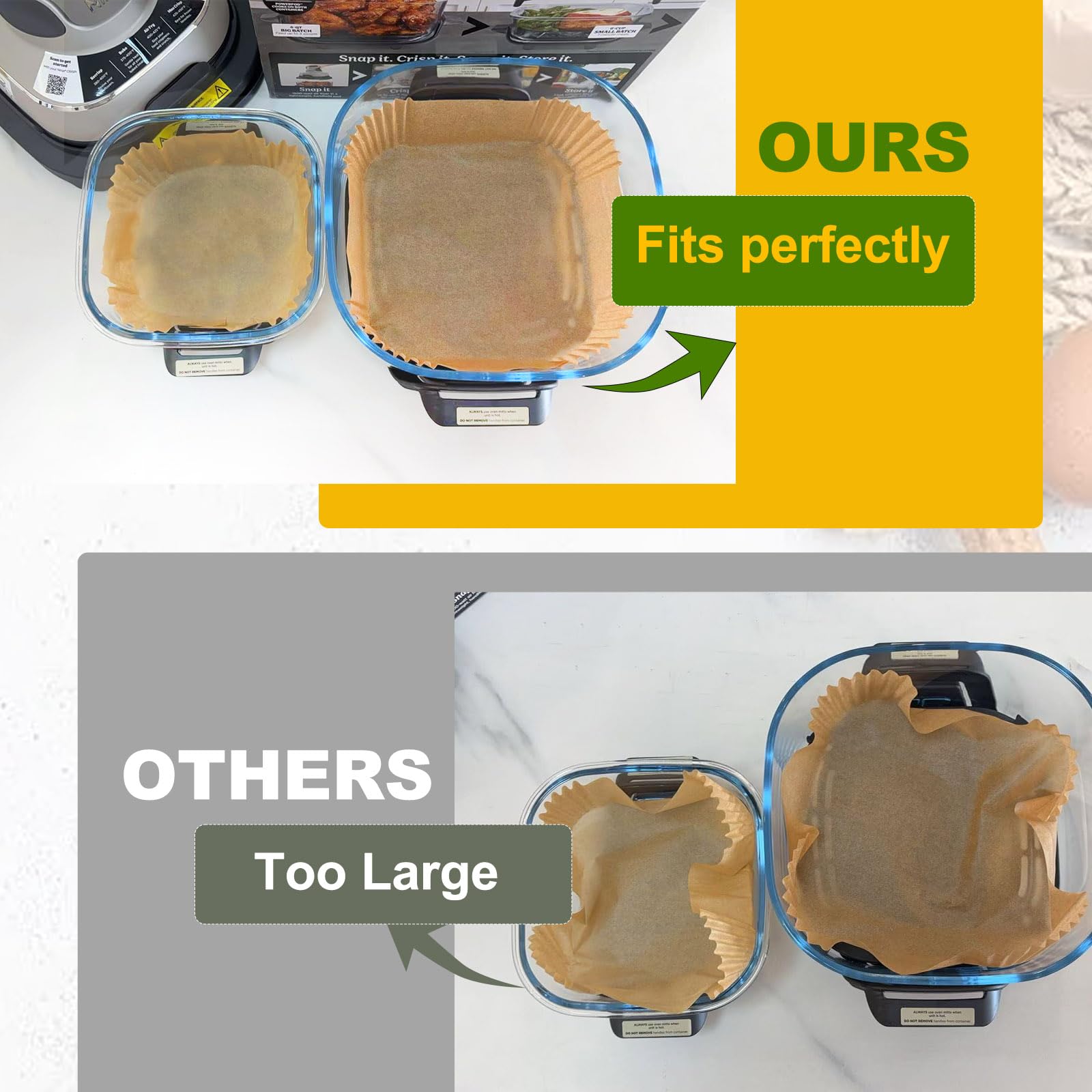 Mutvle Crispi liners 60pcs small for 6-cups, keeps air fryer clean and mess-free.