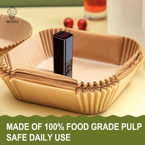 Mutvle liners in use help keep the air fryer clean during cooking.