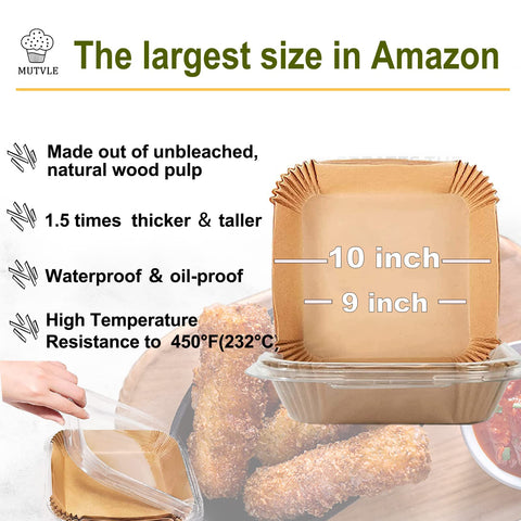 Mutvle XXL 100-pack parchment liners for 8 qt and larger air fryers.