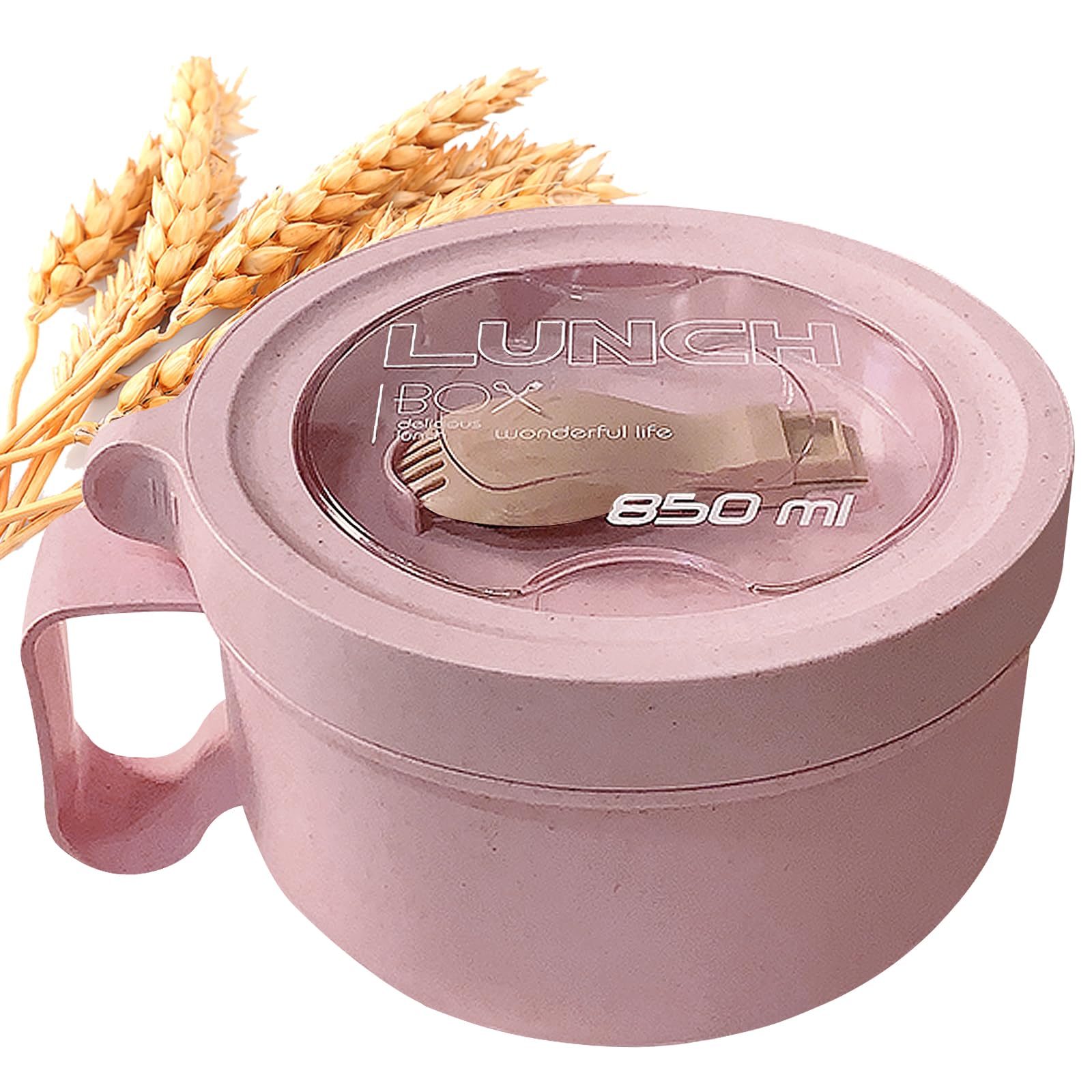 MUUBOOX pink wheat straw ramen bowl top view highlighting easy-grip for on-the-go meals