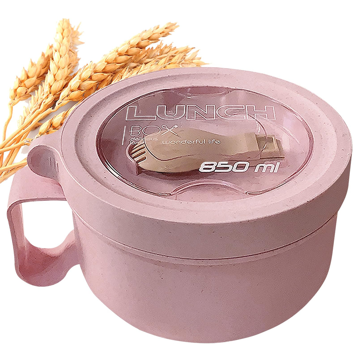 MUUBOOX pink wheat straw ramen bowl top view highlighting easy-grip for on-the-go meals