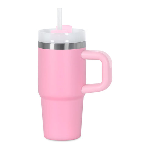 Muwnrol 14 oz pink tumbler with handle offers easy grip for kids on the go.