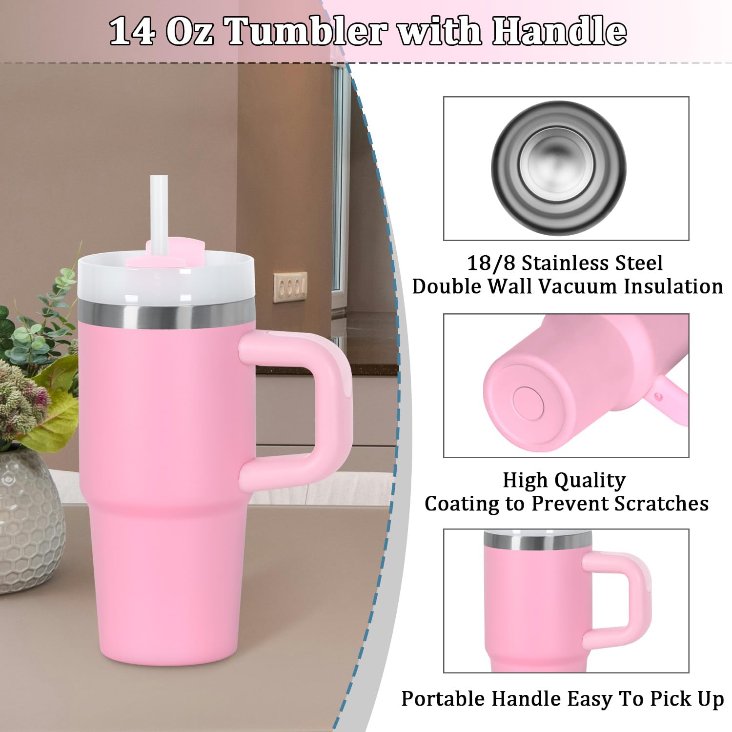 Muwnrol pink tumbler fits car cup holders for travel.