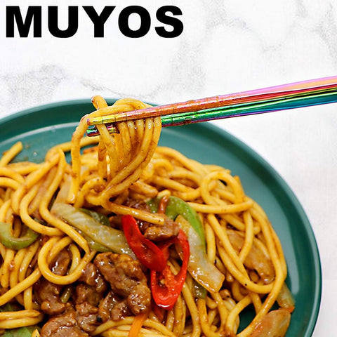 MUYOS anti-slip grooved tips chopsticks improve control for noodles, sushi, and rice.