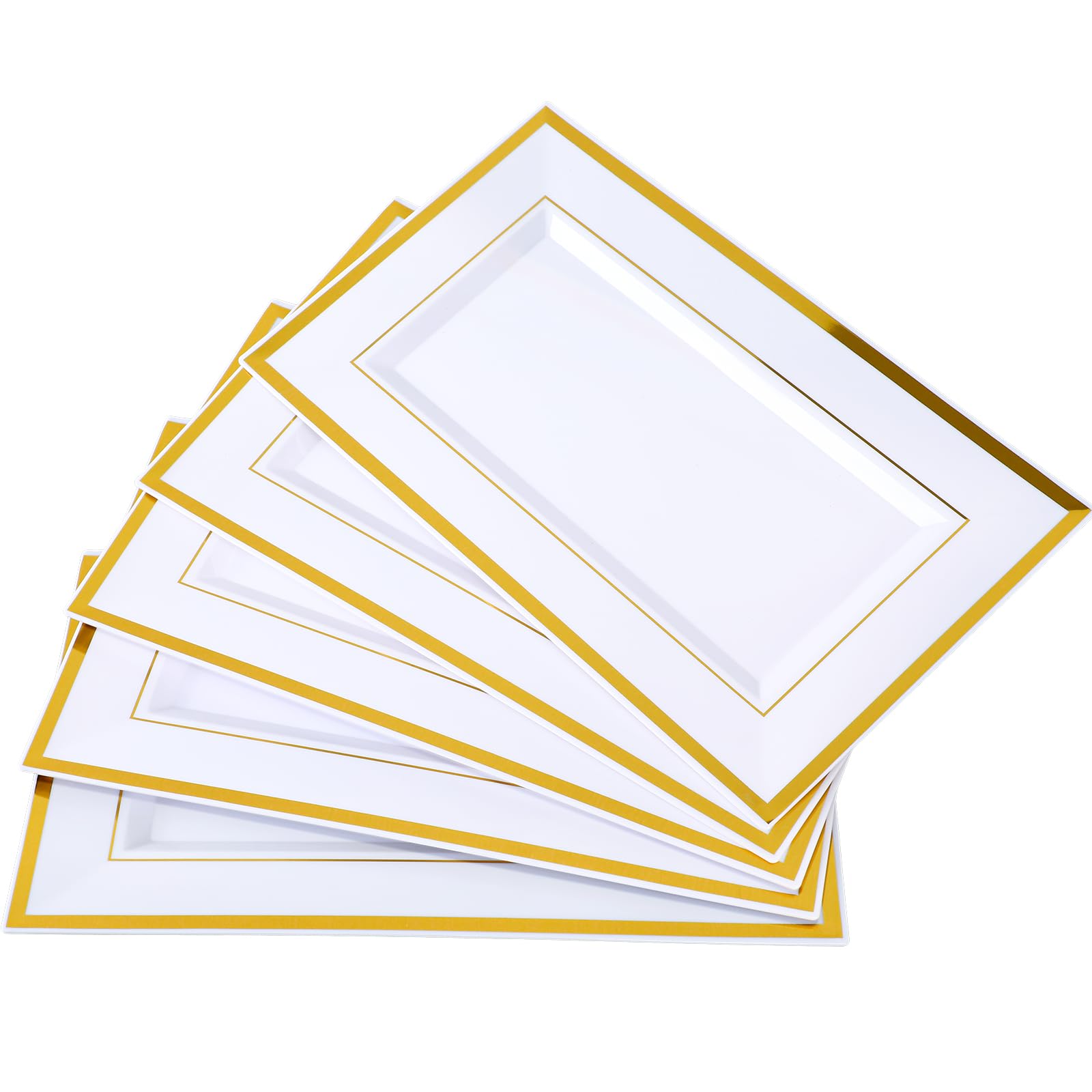 Mwellewm white plastic serving trays with gold rim for elegant dessert display