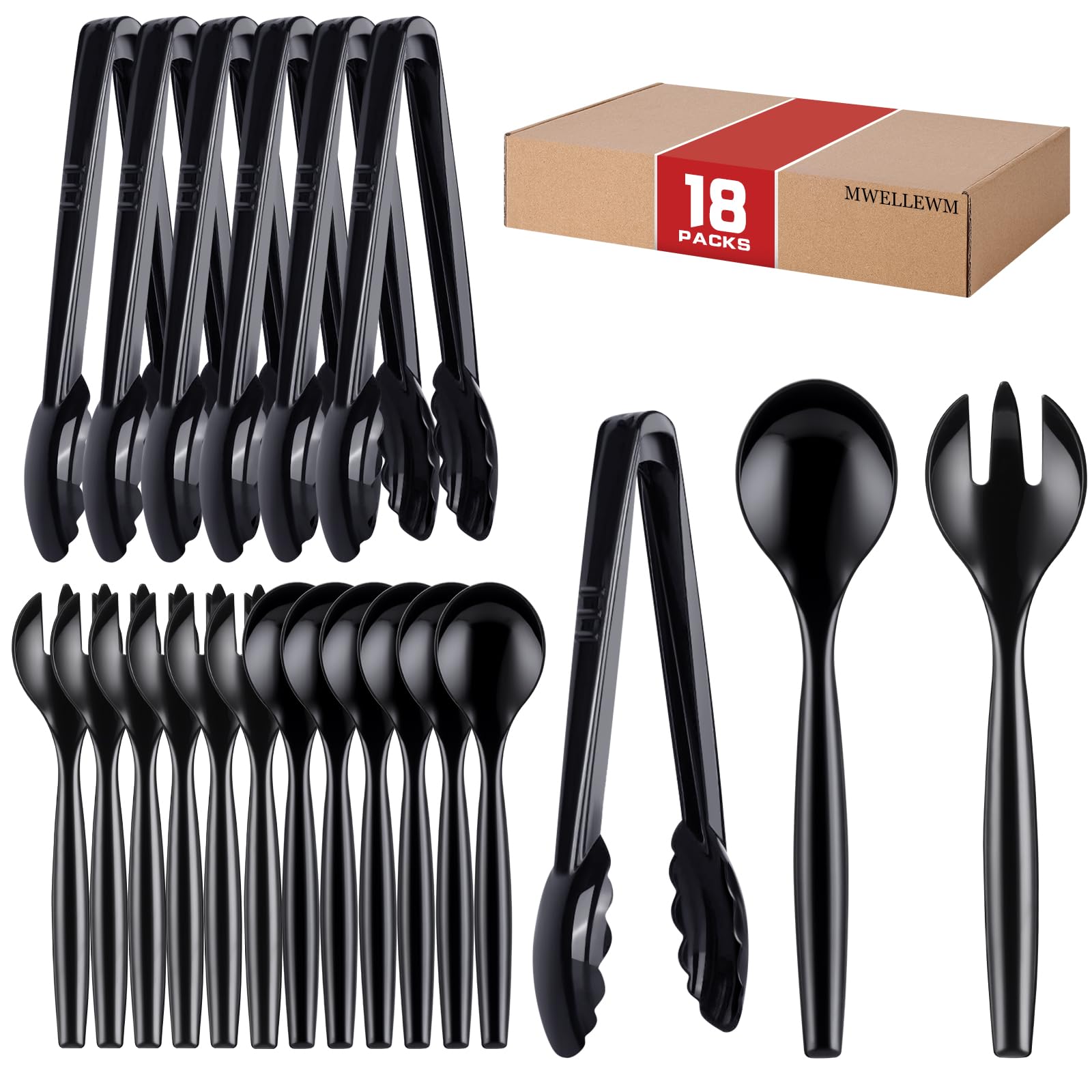 Mwellewm 18Pcs serving utensils set with 10-inch spoons for buffet service.