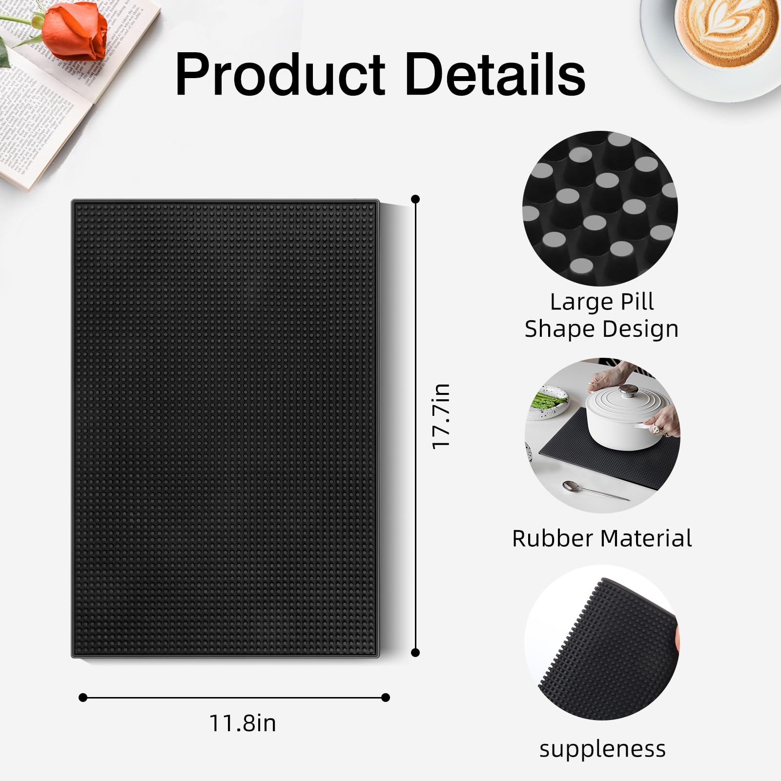 Heat-insulating mat protects counters from hot drinks.
