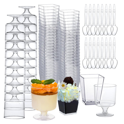 mwellewm bulk pack includes 100 square cups, 50 goblets, and 150 spoons