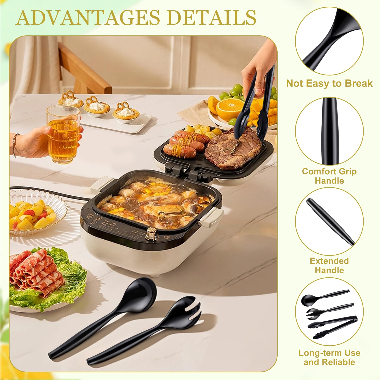 Mwellewm ergonomic long-handled serving utensils for servers.