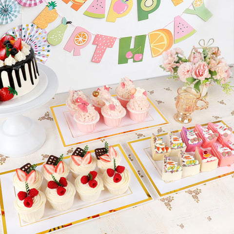 Mwellewm rectangle dessert trays with gold rim for weddings and parties