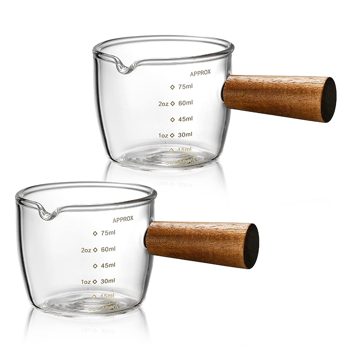 Mwellewm single spout espresso glass with wood handle for precise pouring