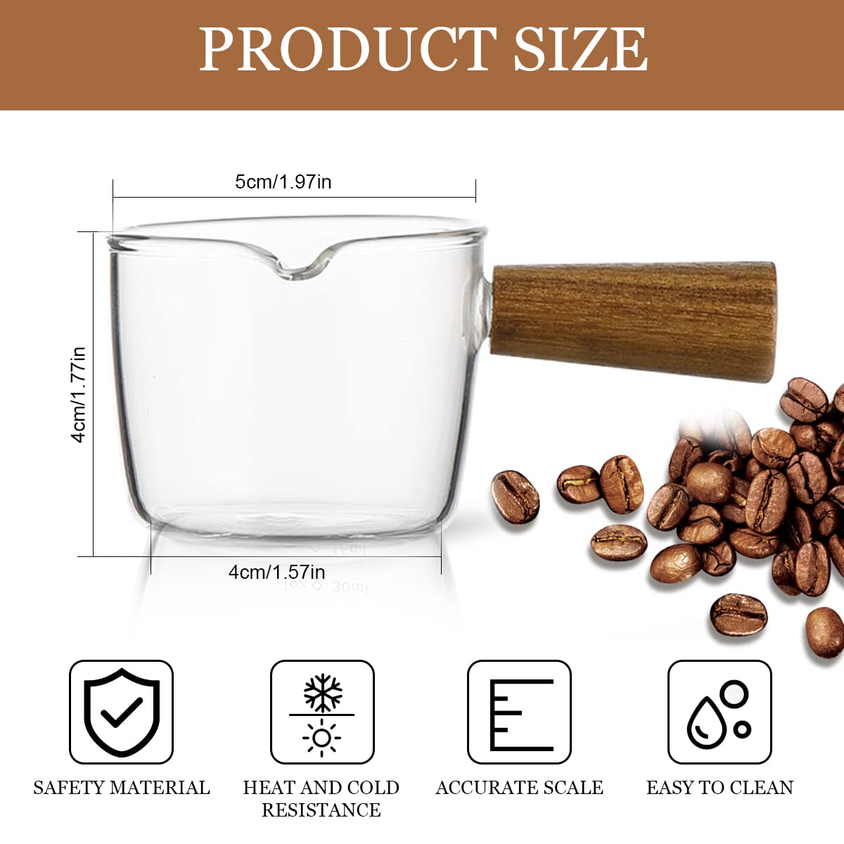 Mwellewm espresso shot cup featuring wood handle and clear borosilicate glass