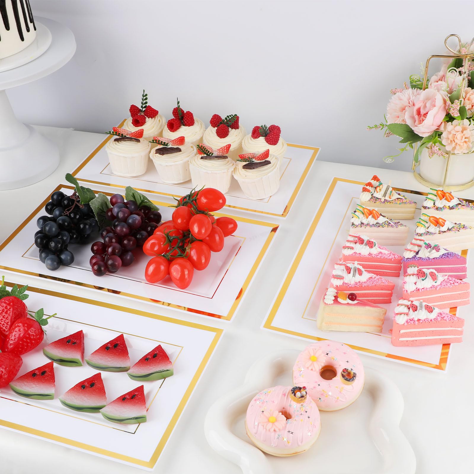 Mwellewm wedding reception trays with gold rim elevate dessert table presentation