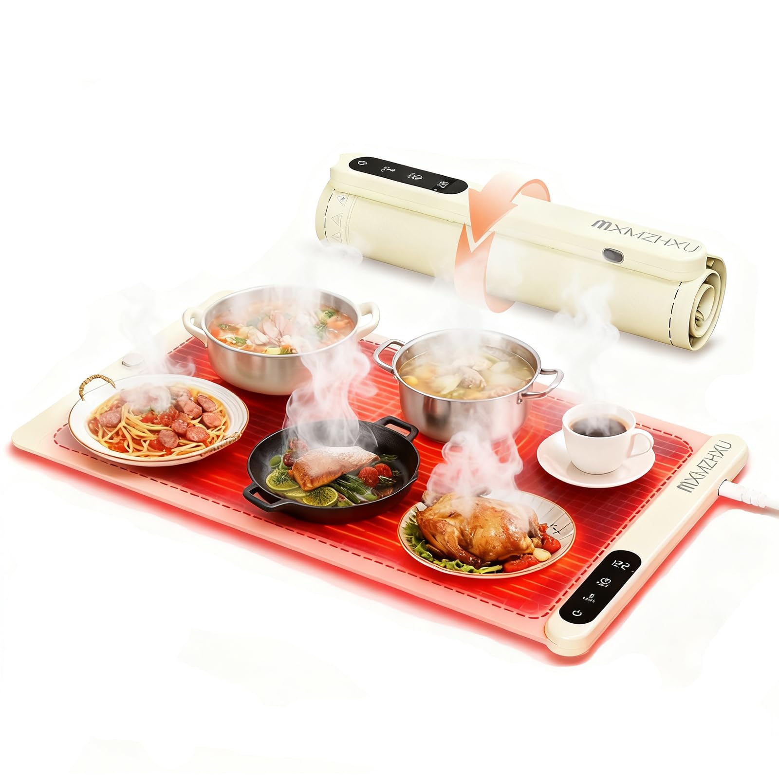 MXMZHXU Food Warming Mat showing full-surface heat for even warmth.